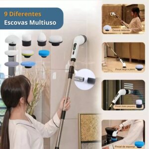 Escova De Limpeza Elétrica 360º MOP Multiuso 9 em 1 Recarregavel