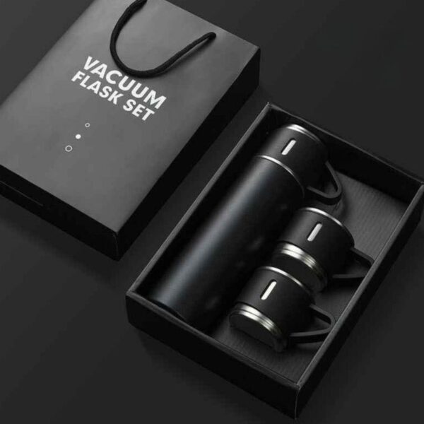 Kit Garrafa Térmica Inox 500ml Com 3 Xícaras Camping Viagem – Preto - Imagem 5