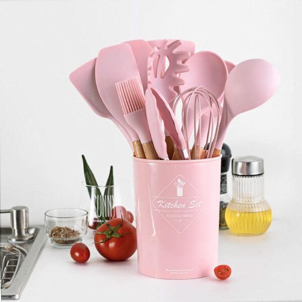 [OFERTA ] Kit C/12 Utensílios De Cozinha Silicone Cabo Madeira - Imagem 4