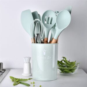 [OFERTA ] Kit C/12 Utensílios De Cozinha Silicone Cabo Madeira